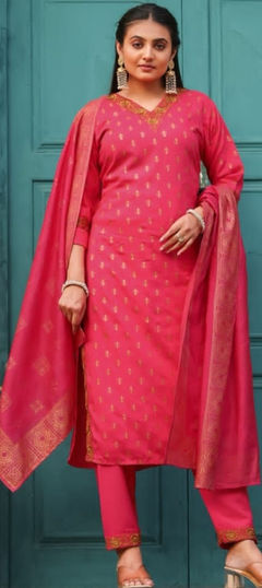 Pink and Majenta color Salwar Kameez in Rayon fabric with Printed work