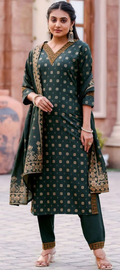 Green color Salwar Kameez in Rayon fabric with Printed work