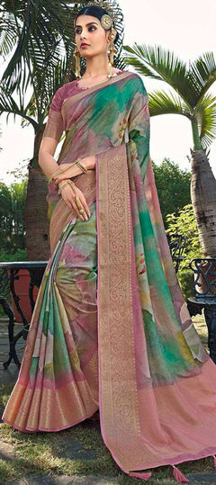 Multicolor color Saree in Silk fabric with Floral, Printed, Weaving work