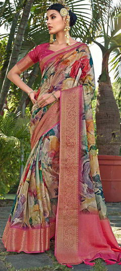 Multicolor color Saree in Silk fabric with Floral, Printed, Weaving work