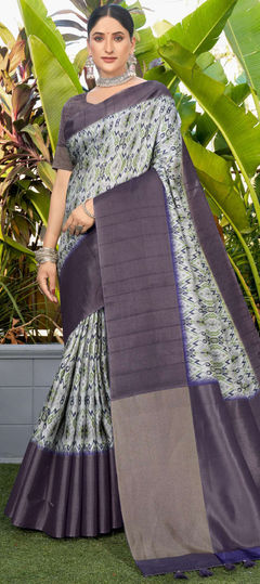 White and Off White color Saree in Silk fabric with Printed work