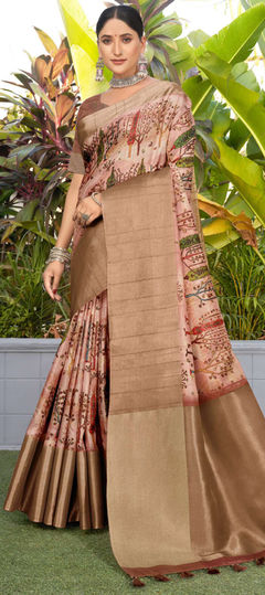 Pink and Majenta color Saree in Silk fabric with Printed work