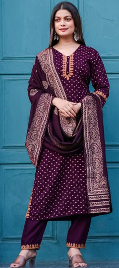 Purple and Violet color Salwar Kameez in Rayon fabric with Printed work