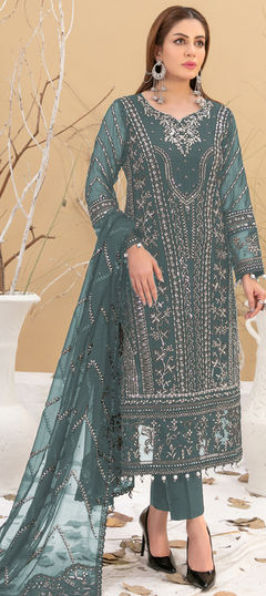 Green color Salwar Kameez in Faux Georgette fabric with Embroidered work