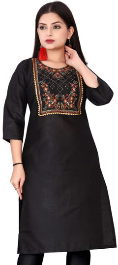 Casual Black and Grey color Kurti in Cotton fabric with Long Sleeve, Straight Printed work : 1947561