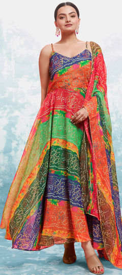 Multicolor color Gown in Georgette fabric with Printed work