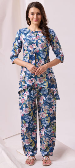 Blue color Co-ords Set in Cotton fabric with Printed work