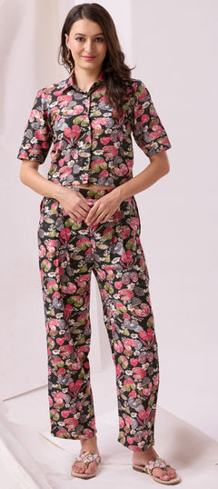 Black and Grey color Co-ords Set in Cotton fabric with Printed work