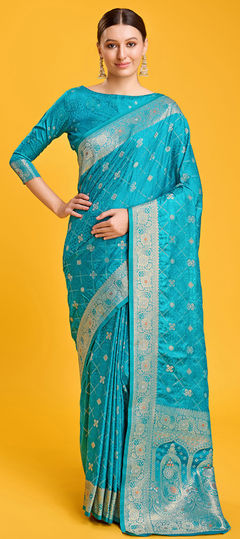 Blue color Saree in Banarasi Silk fabric with Weaving, Zari work