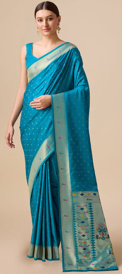 Reception, Traditional Blue color Saree in Art Silk fabric with South Weaving, Zari work : 1947708