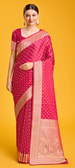 Pink and Majenta color Saree in Banarasi Silk fabric with Weaving, Zari work