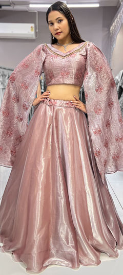 Pink and Majenta color Ready to Wear Lehenga in Silk fabric with Embroidered, Moti, Sequence, Thread work