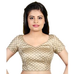 19478 Beige and Brown  color family Blouse in Jacquard fabric with Thread, Zari work .