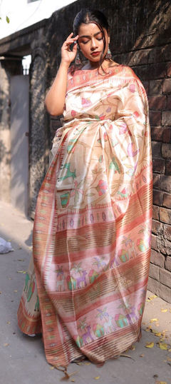 Pink and Majenta color Saree in Tussar Silk fabric with Printed work