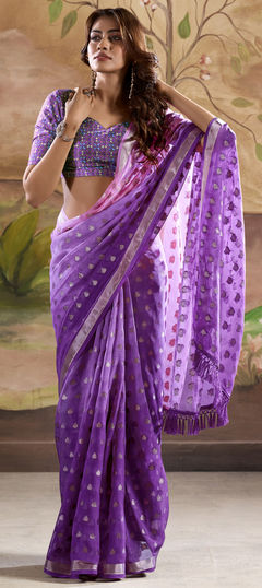 Purple and Violet color Saree in Georgette fabric with Thread, Weaving work