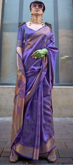 Purple and Violet color Saree in Organza Silk fabric with Weaving work