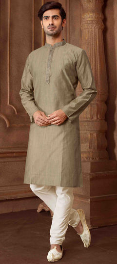 Party Wear Beige and Brown color Kurta Pyjamas in Blended fabric with Lace, Thread work : 1948512