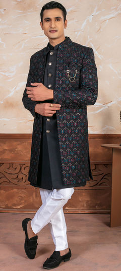 Black and Grey color IndoWestern Dress in Rayon fabric with Embroidered work