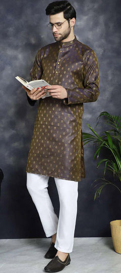 Wedding Multicolor color Kurta Pyjamas in Silk cotton fabric with Weaving work : 1948601