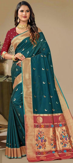 Blue color Saree in Silk fabric with Weaving work