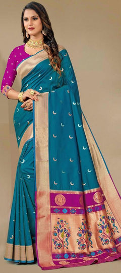 Blue color Saree in Silk fabric with Weaving work