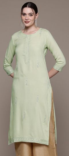 Summer Green color Kurti in Rayon fabric with Straight Sequence, Thread, Zari work : 1948861