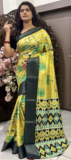 Party Wear, Traditional Yellow color Saree in Art Silk fabric with South Digital Print work : 1948871