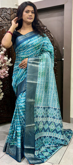 Party Wear, Traditional Blue color Saree in Art Silk fabric with South Digital Print work : 1948872