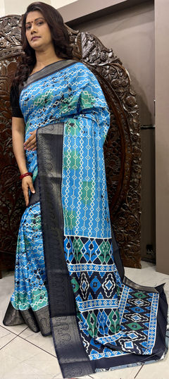 Party Wear, Traditional Blue color Saree in Art Silk fabric with South Digital Print work : 1948876