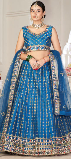 Blue color Lehenga in Net fabric with Embroidered, Sequence, Thread work