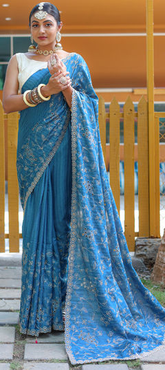 Blue color Saree in Art Silk fabric with Weaving work