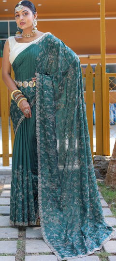 Green color Saree in Art Silk fabric with Weaving work