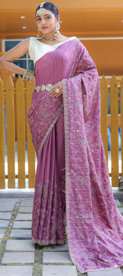 Purple and Violet color Saree in Art Silk fabric with Weaving work