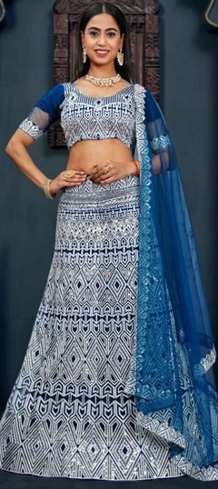 Blue color Lehenga in Net fabric with Embroidered, Sequence work