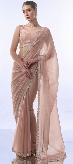 Pink and Majenta color Saree in Silk fabric with Border, Swarovski work