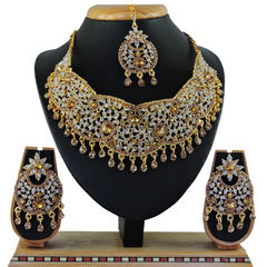 Gold Rodium Polish Gold, White and Off White color Necklace in Metal Alloy studded with CZ Diamond