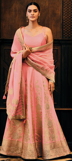 Pink and Majenta color Lehenga in Viscose fabric with Stone, Weaving work