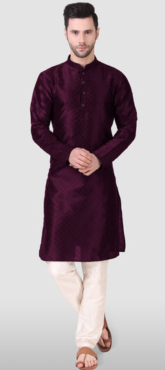 Purple and Violet color Kurta Pyjamas in Art Silk fabric with Weaving work