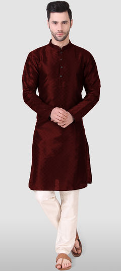 Red and Maroon color Kurta Pyjamas in Art Silk fabric with Weaving work