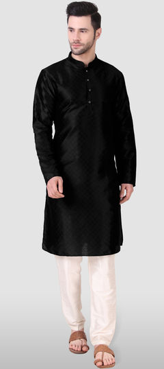 Black and Grey color Kurta Pyjamas in Art Silk fabric with Weaving work