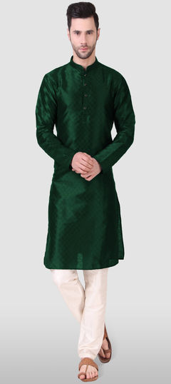 Green color Kurta Pyjamas in Art Silk fabric with Weaving work