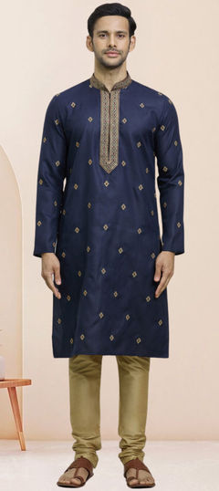 Festive, Party Wear Blue color Kurta Pyjamas in Art Silk fabric with Embroidered work : 1949976