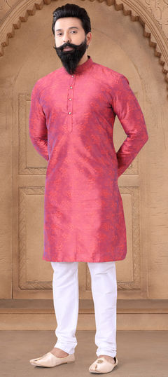 Pink and Majenta color Kurta Pyjamas in Jacquard fabric with Printed work