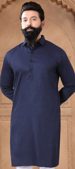 Party Wear Blue color Kurta in Cotton fabric with Thread work : 1950017