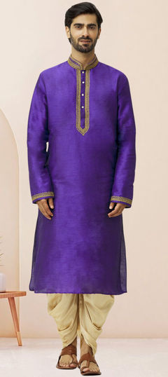 Purple and Violet color Dhoti Kurta in Art Silk fabric with Embroidered work