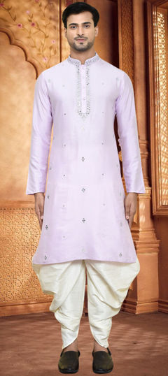 Pink and Majenta color Dhoti Kurta in Art Silk fabric with Embroidered work