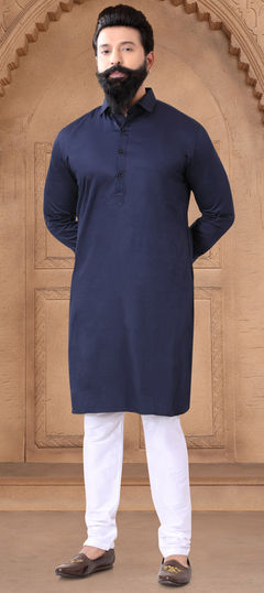 Party Wear Blue color Kurta Pyjamas in Cotton fabric with Thread work : 1950079