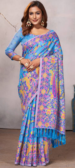 Festive, Reception, Traditional Blue color Saree in Cotton fabric with Bengali Printed work : 1950175