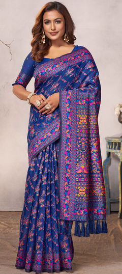 Blue color Saree in Cotton fabric with Printed work