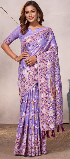 Festive, Reception, Traditional Purple and Violet color Saree in Cotton fabric with Bengali Printed work : 1950180